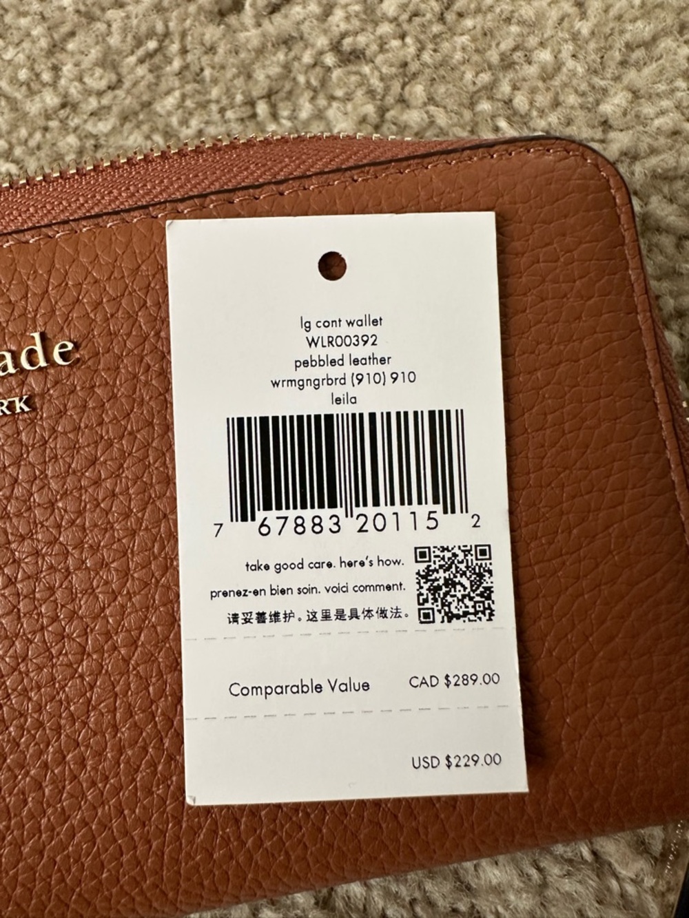 kate spade brown pebbled leather zip-around wallet - Picture 10 of 10